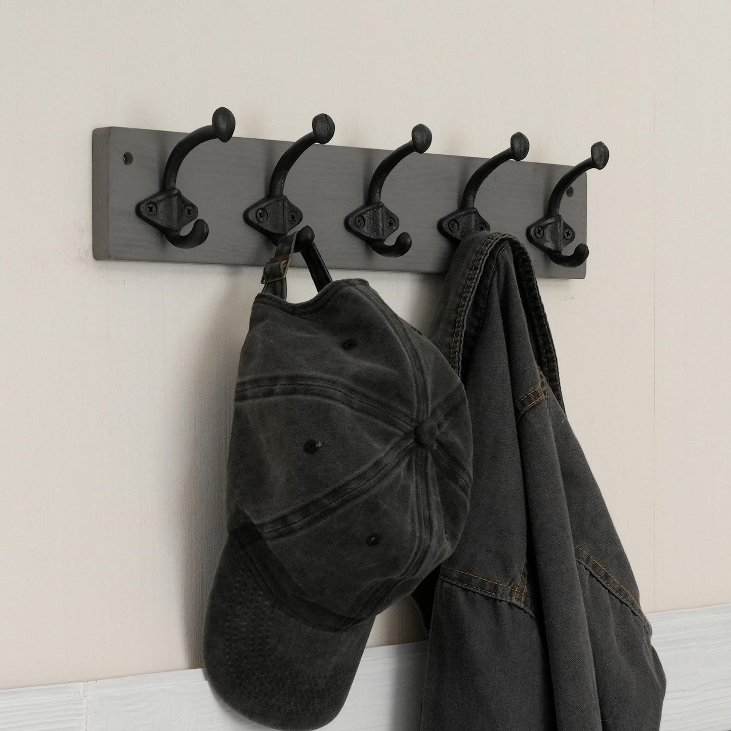 WEBI Rustic Coat Rack Wall Mount,5 Cast Iron Hooks,Coat Hooks Wall Mounted,Heavy Duty Antique Vintage Hooks for Hanging Coats,Jacket,Clothes,Gray