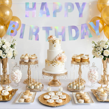 112 Pcs DIY Letter Banner Custom Birthday Banner Glitter Letters Include 107 Letters Numbers 4 Rope and 1 Needle for Baby Shower Wedding Birthday Party Decorations Supplies (Holographic)