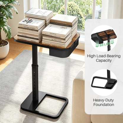 Kitstorack Large TV Tray Table with Flip-Top Storage Compartment for Extra Storage Space, 9 Adjustable Heights TV Trays, Safe Rounded Corners for Living Room, Bedroom, Study, Home Office, Brown