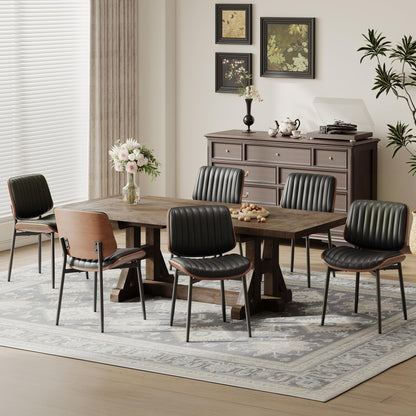 MALOL Leather Dining Chairs Set of 6, Modern Upholstered Dining Room Kitchen Chairs with Metal Legs and Wooden Back Support for Home Dining Room/Restaurant, Black