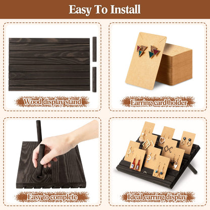 Blulu 31 Pack Wooden Earring Display Stand 7 Slots jewelry Display Holder with Earring Card for Selling Vendors Retail Show(Black Gray)