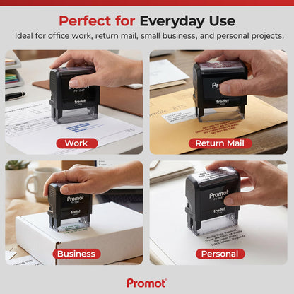 Promot Self Inking Custom Stamp - Up to 4 Lines of Personalized Text, Customized Address Stamp with Easy to Change Ink Cartridge (Medium)