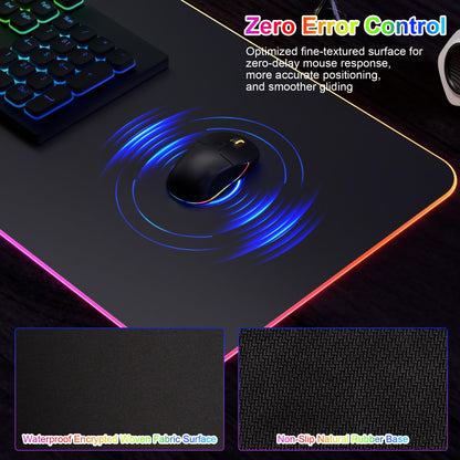 HAUTOCO Wireless Charging Mouse Pad 15W RGB Gaming Mousepad Waterproof Desk Mat with Phone Holder 35.4''x11.8'' Extra Large Desk Pad Non-Slip Base Computer Keyboard Mat for PC Laptop, Black