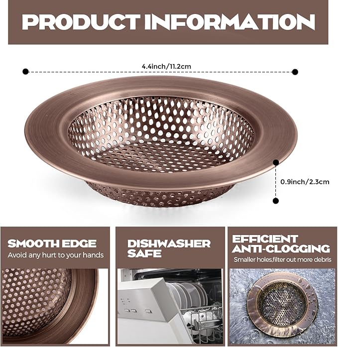 Retisee 2 Pcs Sink Strainer Stainless Steel Kitchen Sink Drain Strainer Basket