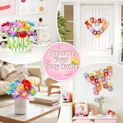 Euclidean Cube Flower Bouquet Making Kit, DIY Flower Bouquets Craft Toys for Kids, Arts & Crafts Educational Activity Set for Girls Toddler, Birthday Gift for 4 5 6 7 8+ Year Old Girls and Boys