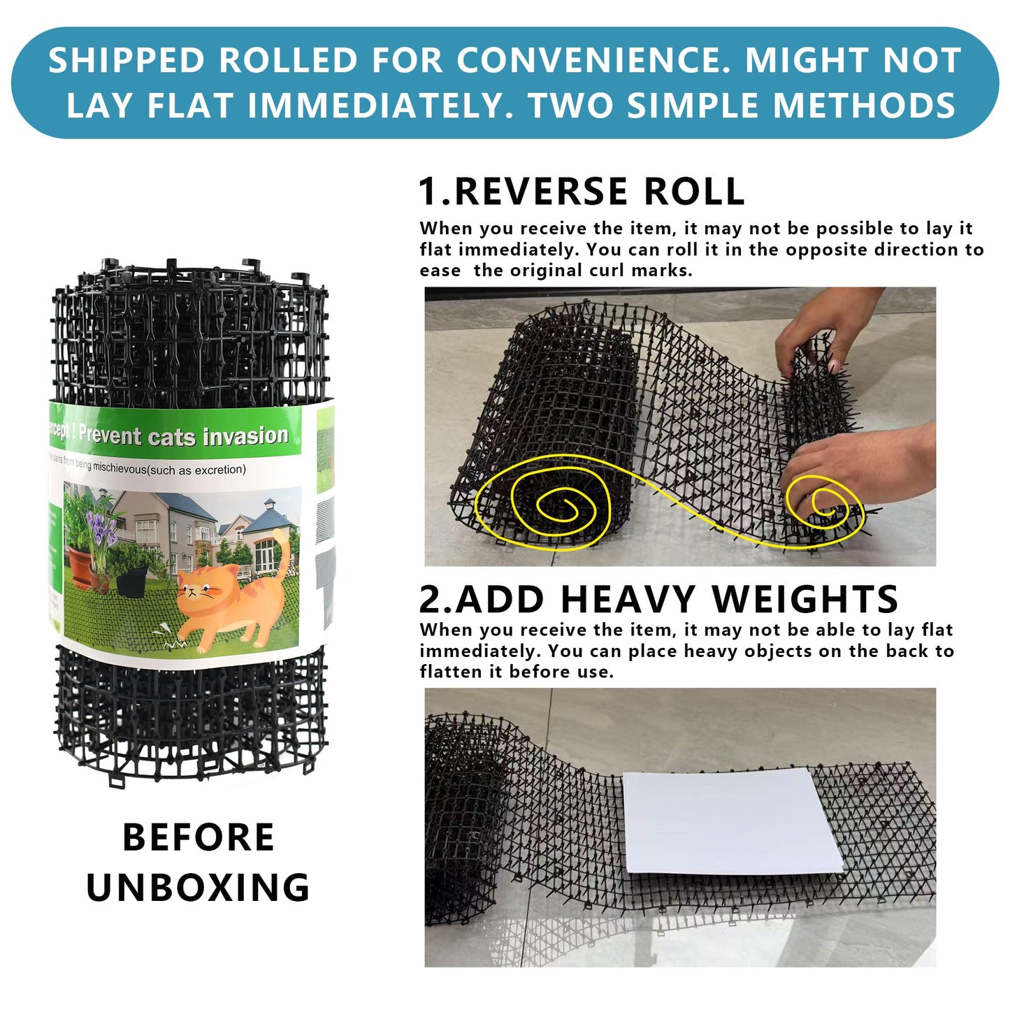 KOKMEYA Cat Repellent Mat, Black, 6.5 feet*2 with 16 Ground Stakes 16 Zip Tie, Cat Repellent Mat with Gentle Spikes for Garden/Backyard, Dog and Raccoon Deterrent Mat, 78.74 inches x 11 inches.
