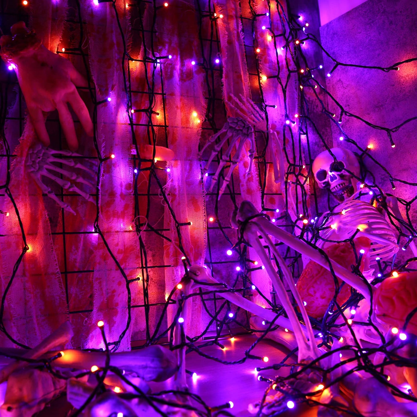 Toodour Halloween Orange & Purple Lights, 131ft 350 LED Plug in String Lights with 8 Modes and Timer, Connectable, Waterproof Halloween Outdoor Lights for Home, Party, Garden,Holiday Decorations