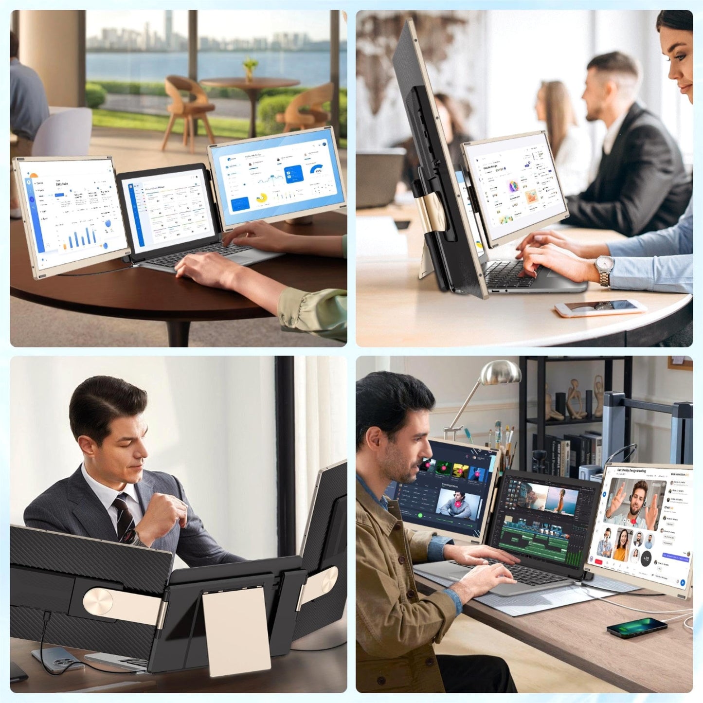 Laptop Screen Extender, 14'' FHD 1080P IPS Ultra-Thin Dual/Triple Monitor Display, HDMI/USB-C Plug-Play Portable Monitor for Laptop, Built-in Speakers(Mac, Win, Android)