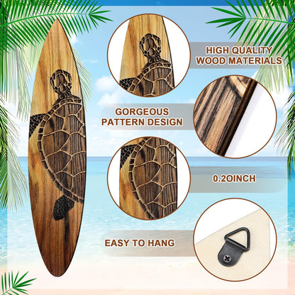 Yousoontic 3 Pcs Surfboard Wall Decor 23.6" x 5.2" Large Wooden Beach Room Surfboard Decor for Wall Summer Turtles Hibiscus Octopus Hawaiian Tropical Sign for Home Bedroom Party