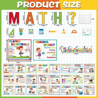 Pajean 85 Pcs Math Bulletin Board Set Math Posters Classroom Decorations for Elementary Middle High School Mathematics Education Posters Teacher Supplies (Vivid)