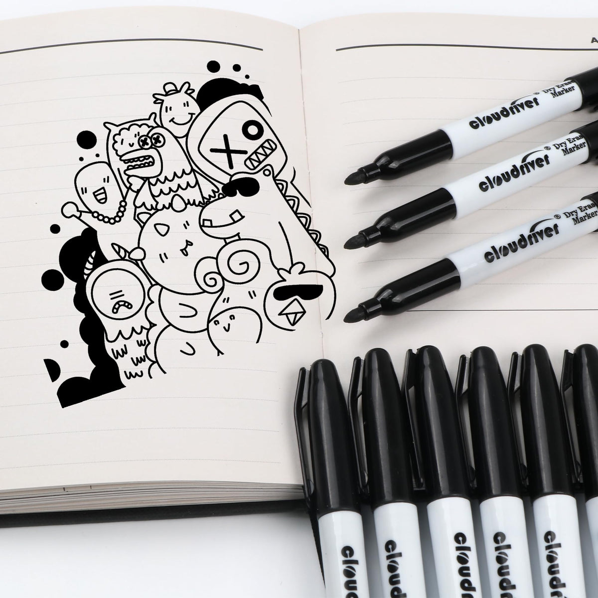 cloudriver Fine Tip Dry Erase Markers Black, 60 Pack Black Whiteboard Markers Bulk, Low-Odor, Ideal For School Office Home Use