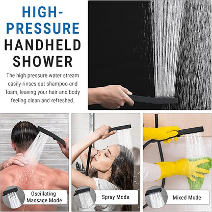 G-Promise All Metal 10 Inch Rain Shower Head with Massage Mode Handheld Spray Combo, 3-Way Diverter with Pause Setting, Full Body Coverage, Modern Bathroom Upgrade (Matte Black)