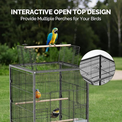 VINGLI 38-inch Bird Cage with Wheels, Durable Wrought Iron Parakeet Cage with Slide Out Tray, Black Bird Cages for Parakeets/Lovebird/Cockatiels/Budgies and Other Small/Medium Birds (Medium-38 inch)