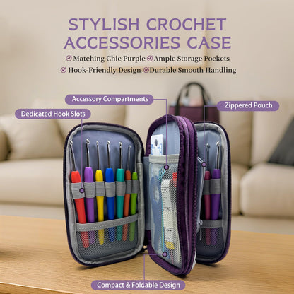 JC CRAFT Deluxe Beginner Crochet Kit – 116-Piece Set with 20 Yarns, Ergonomic Hooks, Accessories, Book for Beginners & Online Tutorial – DIY Starter Kit for Adults & Teens with Purple Bag & Case