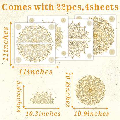 Kazova Gold Mandala Window Clings 22 Pcs 4 Sheets Double Sided Lotus Flower Window Stickers Vinyl Cling Non Adhesive Reusable Window Decals for Glass