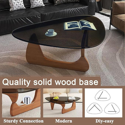 Glass Coffee Table, Mid Century Modern Coffee Table, Coffee Table for Living Room Center Table Suitable for Bedroom Living Room Reception Office Tables (Walnut/Grey, Large)