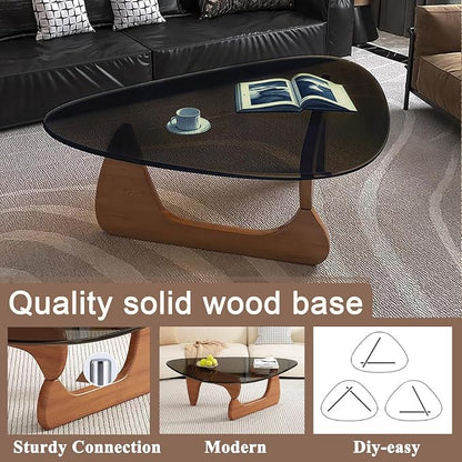 Mid Century Modern Glass Coffee Table, Coffee Table for Living Room, Noguchi Coffee Tables,Suitable for Bedroom Living Room Reception Office Tables (Walnut/Grey, ML)