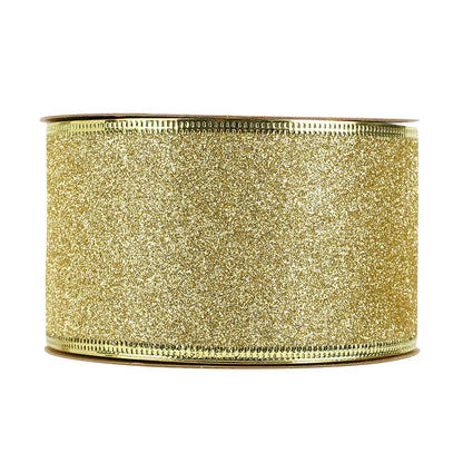MEEDEE Gold Wired Ribbon 2.5 Inch Metallic Thick Glitter Ribbon by 25 Yards for Christmas Tree Decoration, Garland, Wreath Supplies