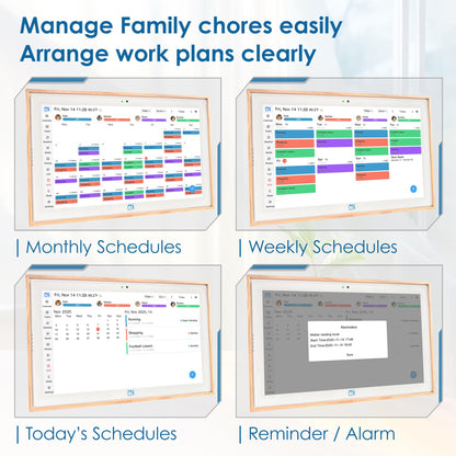 USIN 15.6 inch Wooden Digital Calendar, Wall Touch Screen Home Organizer, Family Chore Charts and Meal Planner, Interactive Display schedule, Desk and Wall Mounted, Smart Electronic Calendars with Free App