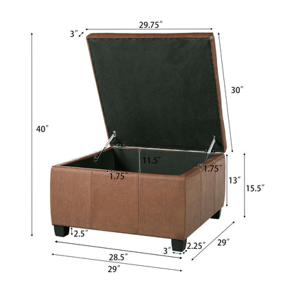 Christopher Knight Home Anivia Faux Leather Square Storage Ottoman Coffee Table, Wooden Ottoman with Storage, Entryway Modern Square Footstool, Upholstered Toy Box Storage for Living Room, Brown