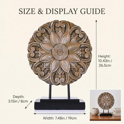 Brown Farmhouse Table top Sculpture Above Cabinet Decor Kitchen, Boho Carving Knick Knacks Shelf Decor Accent, Round Statue for Credenza Bookshelf Rustic Shabby Chic Center Pieces Decoration