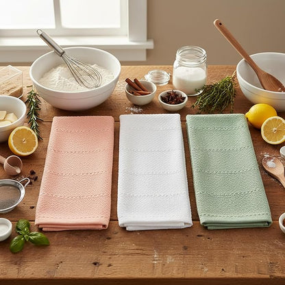 Sage White Light Pink Kitchen Hand Dish Towels: Oversized 28" x 18", 100%