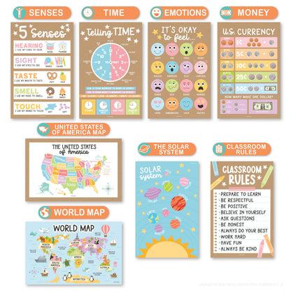Hadley Designs 16 Educational Posters for Classroom Must Haves - Laminated Pre-K Posters for Toddler Homeschool Essentials, Toddler & Preschool Learning Activities, Kindergarten Classroom Decor