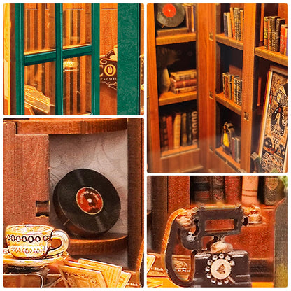 Foyucool DIY Book Nook Kit, Miniature Bookshelf Decor with LED Lights, Laser-Cut Wooden Craft Set for Adults, Creative Gift for Christmas, Birthday, Leisure Time