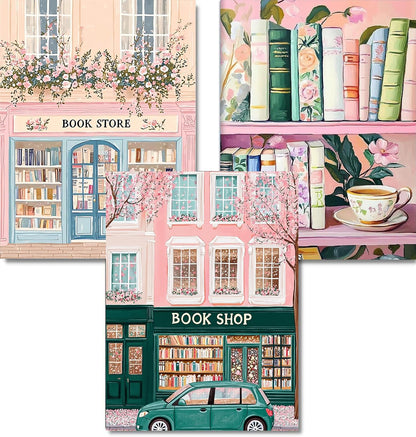 DAZZLEDOTS 3 Pack Diamond Art Kits for Adults, Pink Book Shop Diamond Painting Kits 5D Diamond Art Kits Bookstore DIY Full Drill Paint by Diamonds Dot Book Gem Art for Home Wall Decor 12x16Inch
