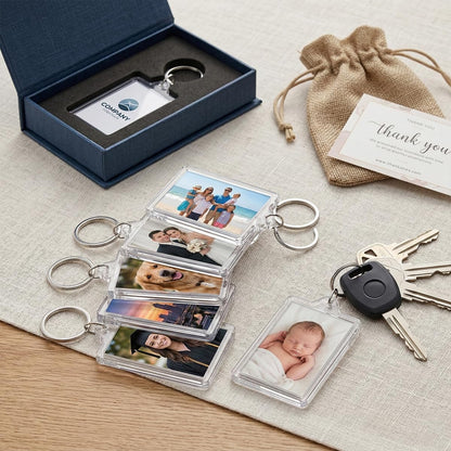 BOYIVI 16PCS Acrylic Photo Frame Keychain Holder Insert Blank Keyring Clear Picture Keychains for Customize DIY Craft Photo Display