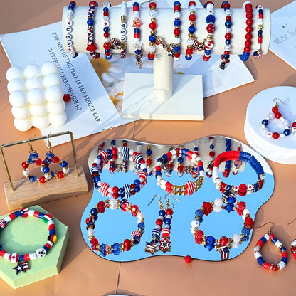2100Pcs 4th of July Patriotic Beads Kit, Independence Day Bead Red White and Blue Polymer Clay Beads for Bracelets Jewelry Making Acrylic Round Star Letter Loose Beads with USA Patriotic Star Charms