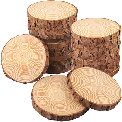 24 PCS 5.5-6.3 Inch Natural Wood Slices, Unfinished Pine Wood Circles with Barks for Coasters, DIY Crafts, Christmas Rustic Wedding Ornaments and Centerpieces,by GNIEMCKIN