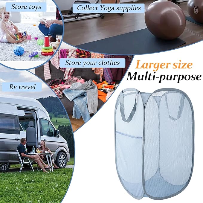 Upgraded 100L Extra Large Collapsible Laundry Baskets, 2 Pack XL Mesh Pop Up
