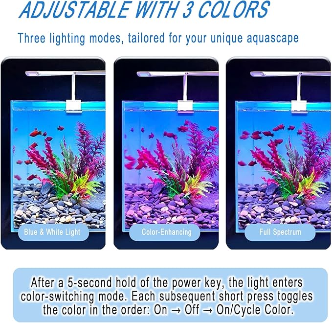 Aquarium Light Clip on Fish Tank Light Full Spectrum Plants Lights with Timer Auto On Off, 3 Colors Mode, 360° Adjustable 2 Light Bar, Aquarium Lamp Suitable for 8-14 Inch Fish Tank