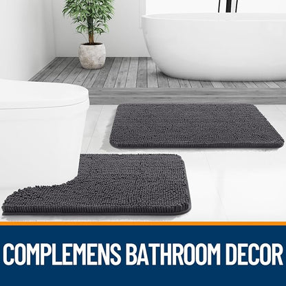 OLANLY Large Bathroom Rugs 40x24, Extra Soft Absorbent Chenille Bath Rugs, Rubber Backing Quick Dry, Machine Washable Bath Mats for Bathroom Floor, Tub and Shower, Home Decor Accessories, Dark Grey