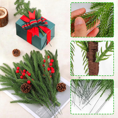 Real Touch Christmas Norfolk Pine Branches -18" Artificial Pine Branches Green Plants Branches for Holiday Floral Arrangements, Wreaths, Craft DIY and Home Xmas Decorations (4PCS(24 sprigs))
