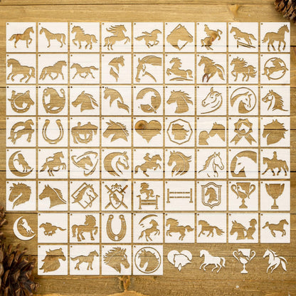 Marspark 66 Pcs Small Stencils for Crafts Reusable 3 Inch Stencils for Painting on Wood DIY Craft Paint Template for Wall Home Decor Card Rock Canvas Drawing Holiday (Horse)