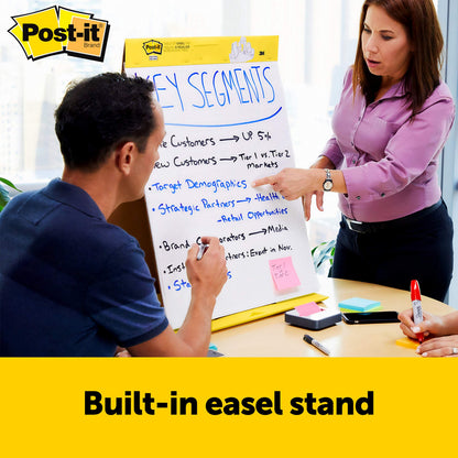 Post-it Meeting Chart, 20 x 23 Inches, 20 Sheets Per Pad, 1 Pad, Portable, White, Primary Ruled Lines, Premium Self Stick Flip Chart Paper, Great for Teachers and Students, Built-in Easel Stand
