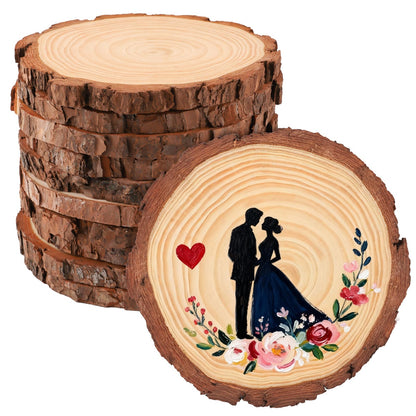 FSWCCK 10 Pack Nature Unfinished Round Wood Slices, 7-7.8 Inches Wooden Circle, Large Wood Slabs for Weddings Centerpieces Decor and DIY Painting Crafts (7"-7.8")