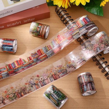 6 Rolls Book-Themed PET Tape, PET Tape Stickers for Journaling, Library and Nature-Inspired Floral washi Stickers Book Journal Supplies for DIY Crafts, Gift Wrapping, Scrapbooking and Journaling