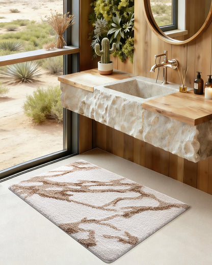 DEXI Bathroom Rug Mat 30x17, Soft and Absorbent Marble Bath Mat, Non Slip Machine Washable Bath Rugs for Shower Floor, Tub, Sink, White and Beige