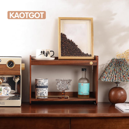KAOTGOT Coffee Mug Holder Wooden Cup Rack Mug Display Shelf Coffee Cup Holder for Countertop with 2 Tier Wood Coffee Mugs Holder for Kitchen Coffee Cup Storage