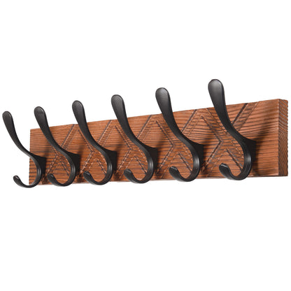 SKOLOO Coat Rack Wall Mount - Antique Wooden Carved- X Cross Coat Hook, Wall Coat Hanger with 6 Hooks for Hanging Coats, Hats, Clothing, Scarfs, Brown & Black