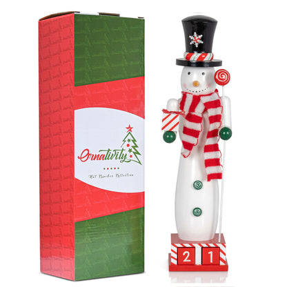 Ornativity Snowman Nutcracker for Christmas - Countdown Wooden Snow Man with Advent Calendar Count Down to Xmas Winter Holiday Nut Cracker 12 Inch