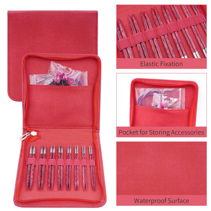 Weabetfu 4.3-inch (11cm) Interchangeable Circular Knitting Needles Set Birch Wood Circular Needles US Sizes 4,5,6,7,8,9,10,10.5 with Round Knitting Needle with Flexible Cables,8 Pairs