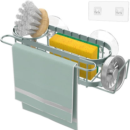Cisily Sage Green Kitchen Sink Caddy Sponge Holder in the Sink, Stainless Steel
