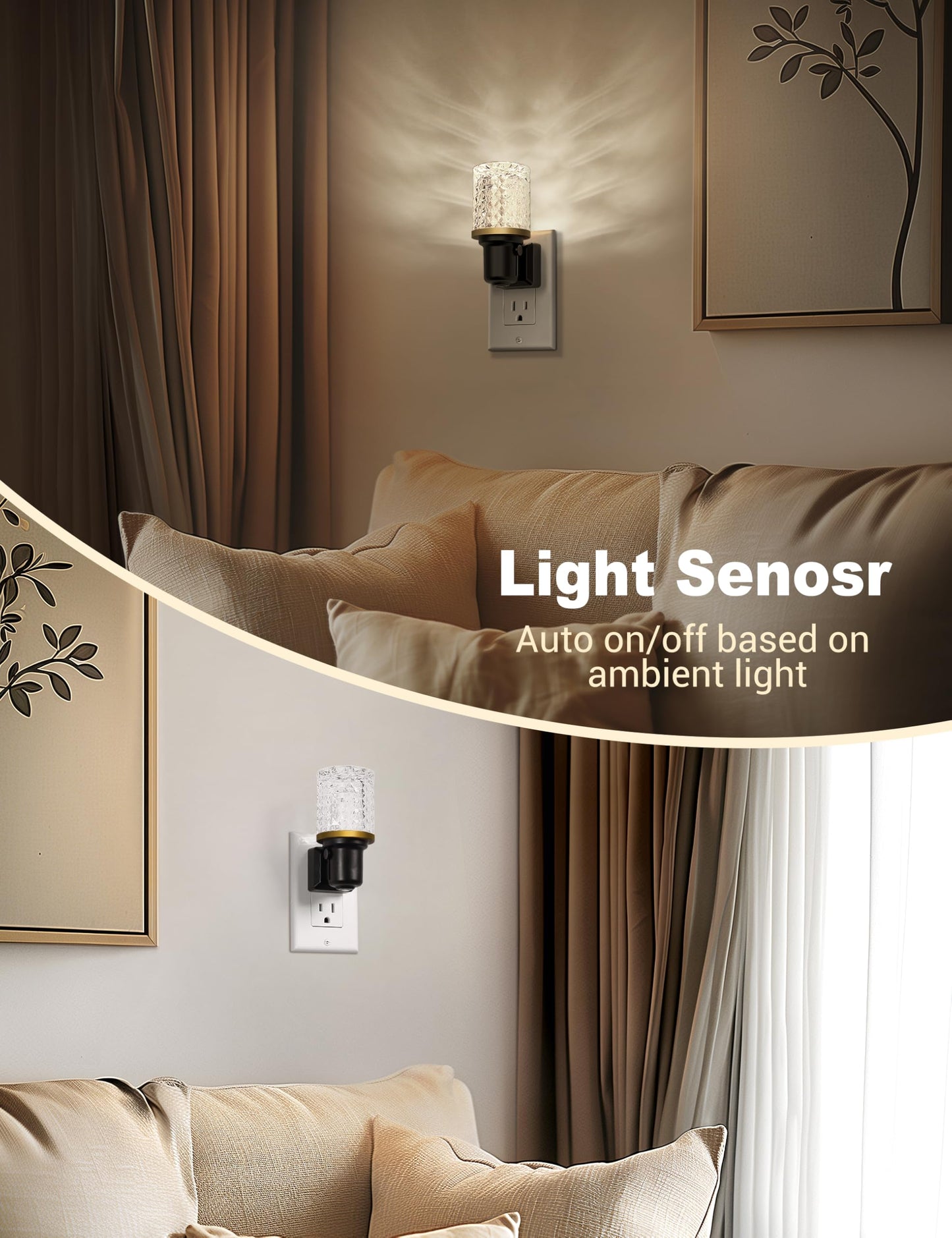 JandCase LED Night Light, Dimmable Night Lights Plug into Wall, Modern Nightlight with Auto On Off Light Sensor, 3000K Soft White Night Light 0-100LM Brightness for Bathroom Hallway Bedroom Decor
