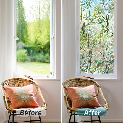 Window Privacy Film Rainbow Window Film – Decorative Static Cling Window Sticker with 3D Stained Glass Effect（35.4 x 78.7 inch） Includes 3 Installation Tools