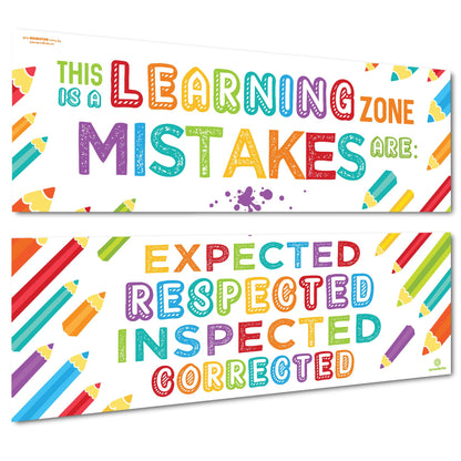 Sproutbrite 2 Large 13.5" x 39" Motivational Posters for Classroom - Learning Zone - Educational, Motivational & Inspirational Growth Mindset for Teacher, Students Creates a Supportive Learning Zone