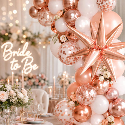 KARLURE Rose Gold Balloons Arch Kit Garland with Metallic Rose Gold Confetti Balloons for 2026 Graduation Decorations Prom Bridal Shower Birthday Baby Shower Wedding Anniversary Party Decorations